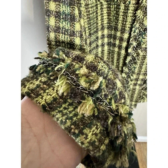 Chico's Size 1 - Petite Yellow Blk Button Front Wool Blend Tweed Blazer Jacket - Picture 2 of 9